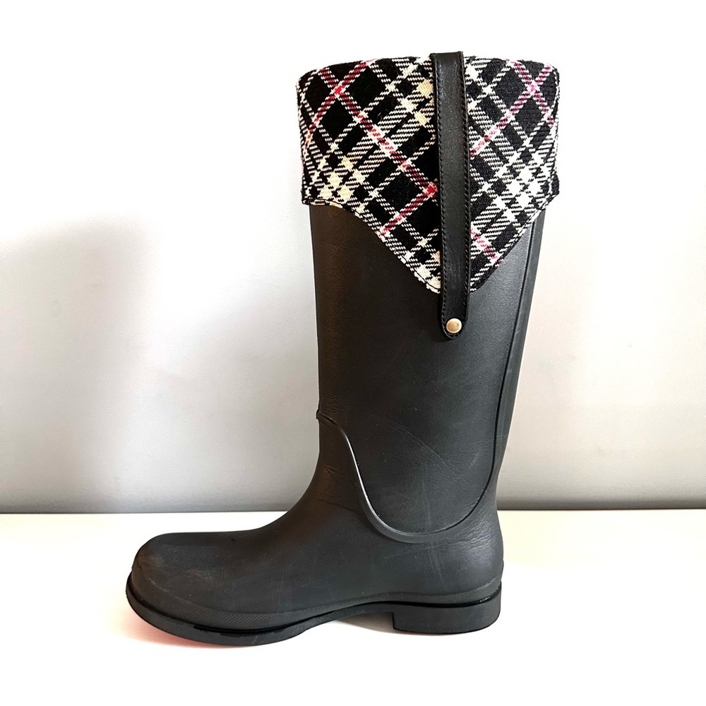 CROCS Bridle Wellie Black + Red Plaid Tall Rubber Rain Boots Size 10 Women's - Picture 4 of 10